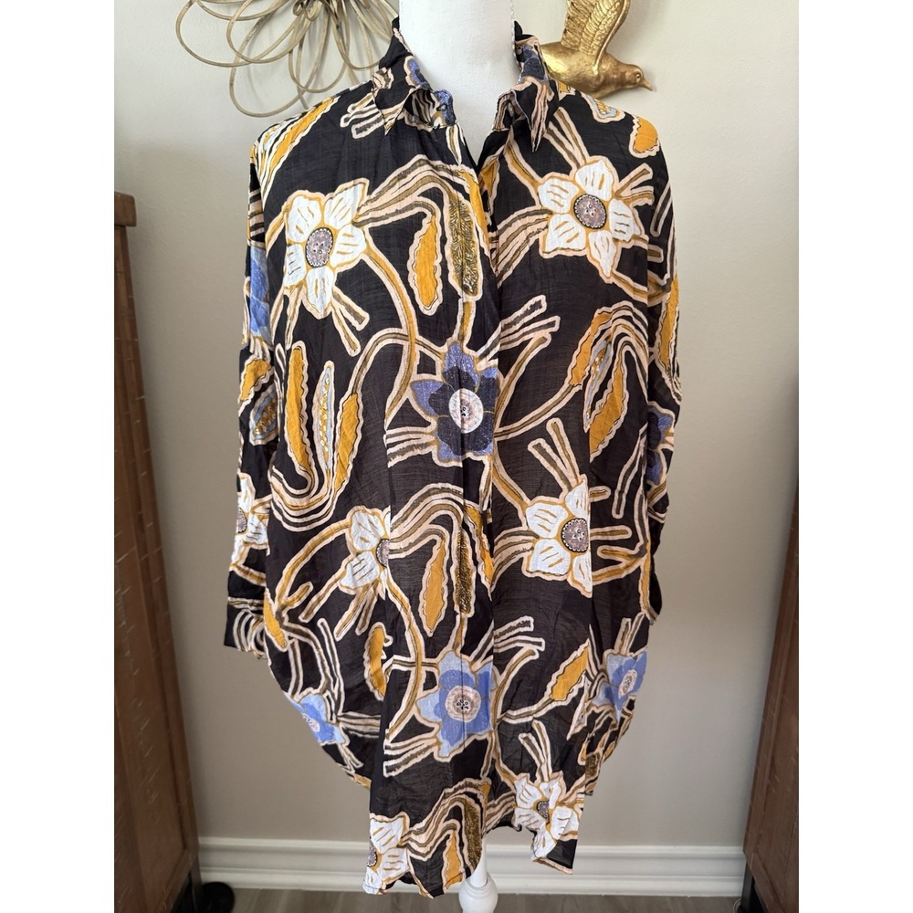 Zaket & Plover Floral Button Front Tunic Shirt Cotton Blend Size M